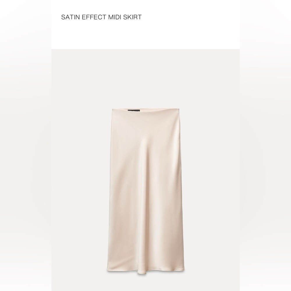 Zara Satin Effect Midi Skirt in Pale Cream